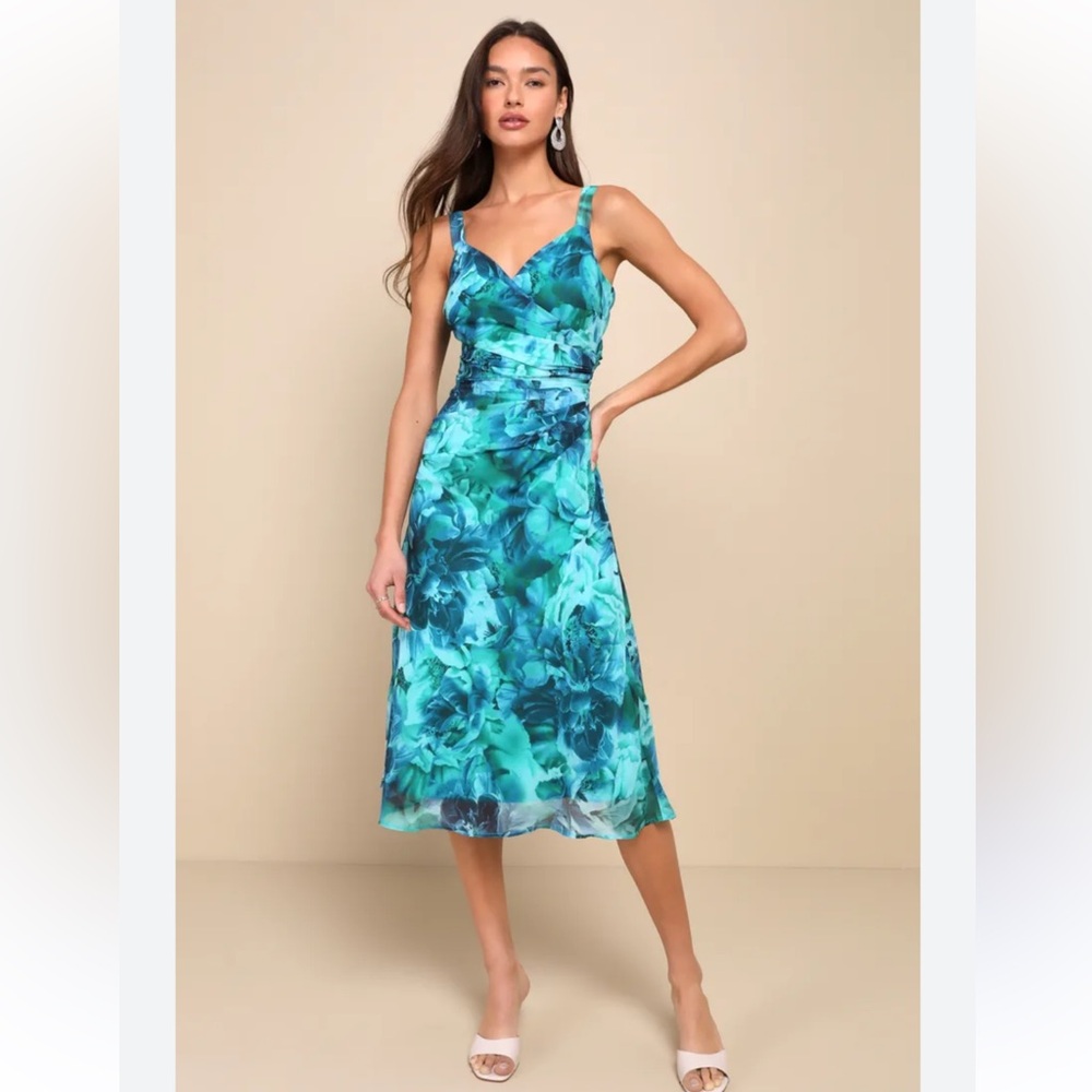 Lulus teal Floral Dress NWT
